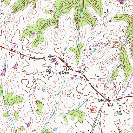 Topographic Map of Elmore Cemetery, KY