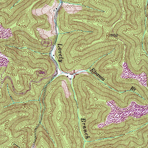 Topographic Map of Elvania Branch, KY