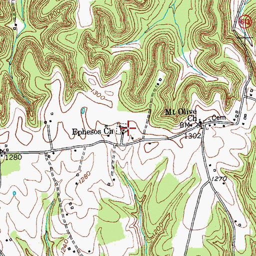 Topographic Map of Ephesos Church, KY