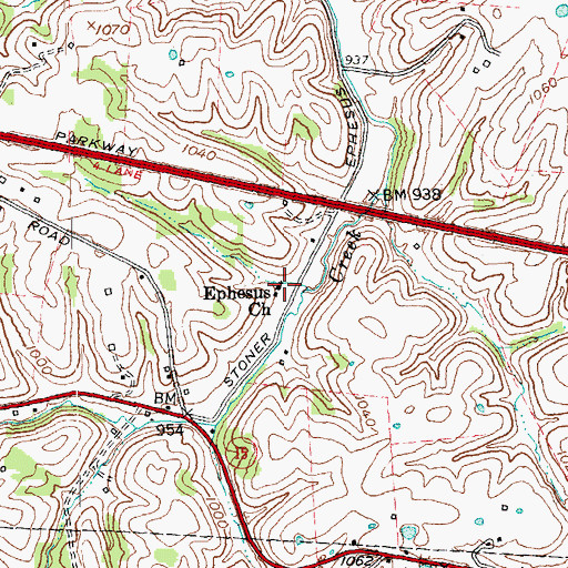 Topographic Map of Ephesus Baptist Church, KY
