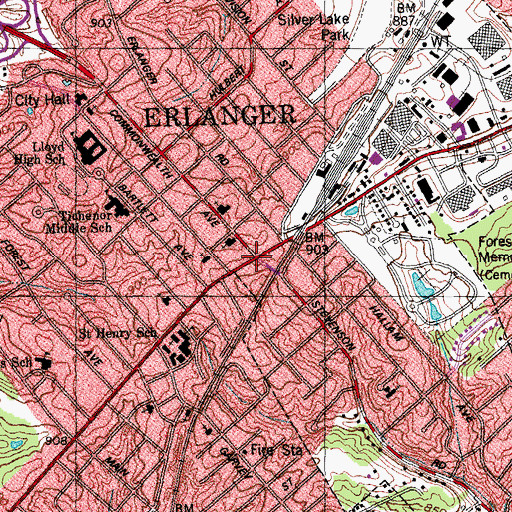 Topographic Map of Erlanger, KY