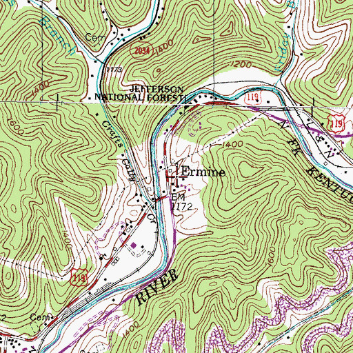 Topographic Map of Ermine, KY