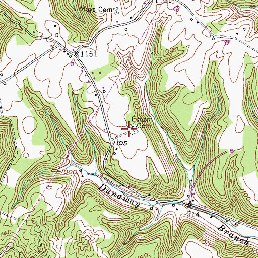 Topographic Map of Esham Cemetery, KY