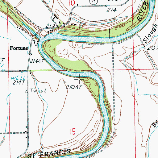 Topographic Map of Fortune Bar, AR