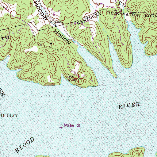 Topographic Map of Evans Cemetery, KY