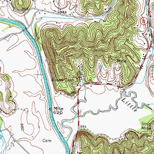 Topographic Map of Evans Cemetery, KY