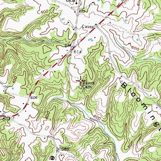Topographic Map of Evans Cemetery, KY