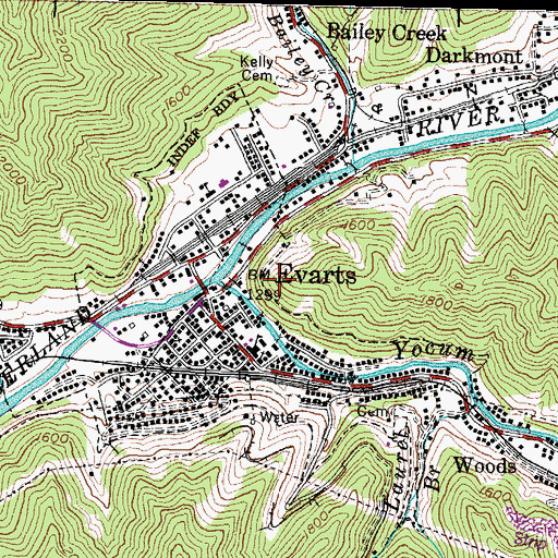 Topographic Map of Evarts, KY