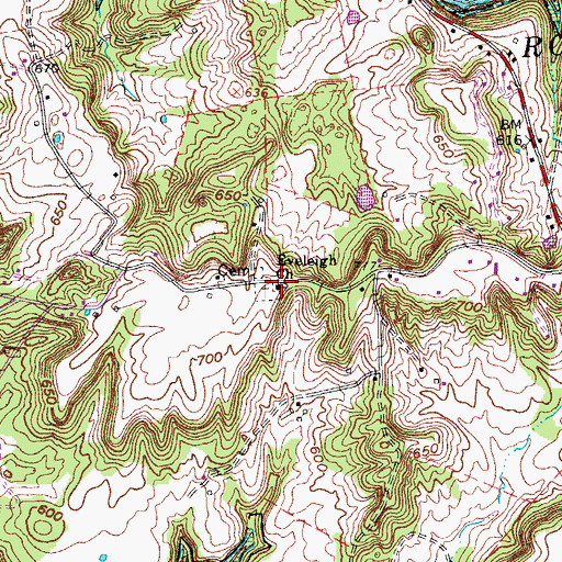 Topographic Map of Eveleigh Church, KY