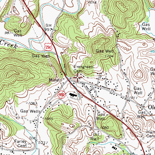 Topographic Map of Evergreen Cemetery, KY