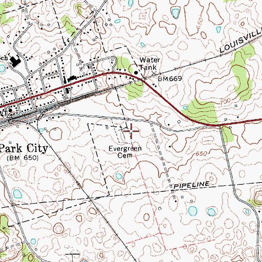 Topographic Map of Evergreen Cemetery, KY