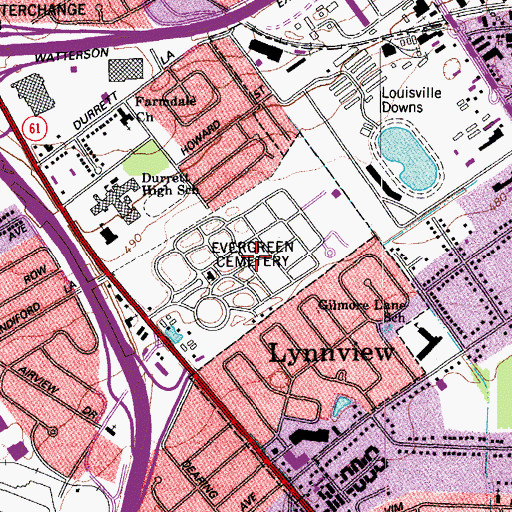 Topographic Map of Evergreen Cemetery, KY