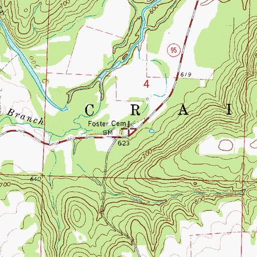 Topographic Map of Foster Cemetery, AR