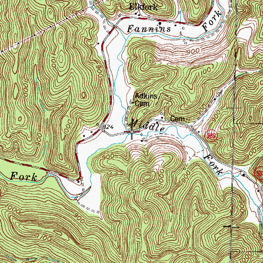 Topographic Map of Fannins Fork, KY