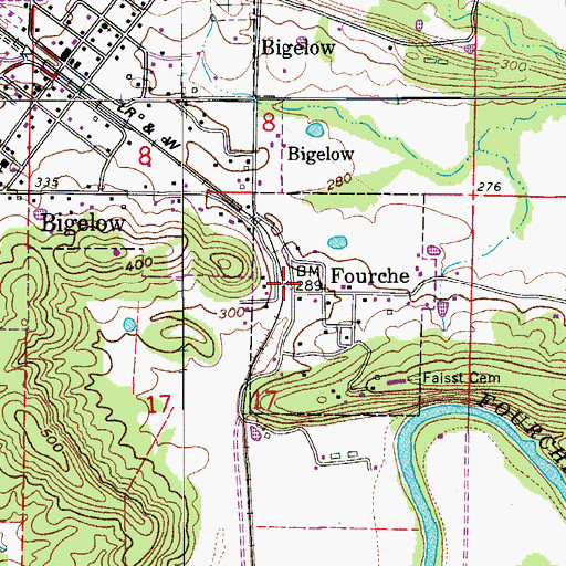 Topographic Map of Fourche, AR