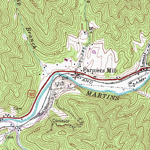 Topographic Map of Farmers Branch, KY