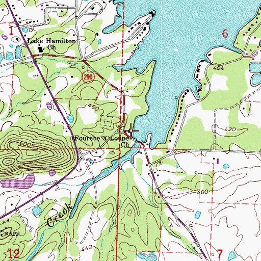Topographic Map of Fourche a Loupe Church, AR