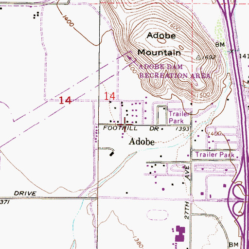 Topographic Map of Adobe, AZ