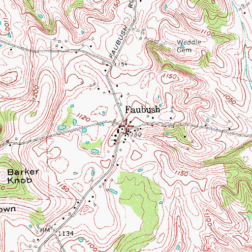 Topographic Map of Faubush, KY