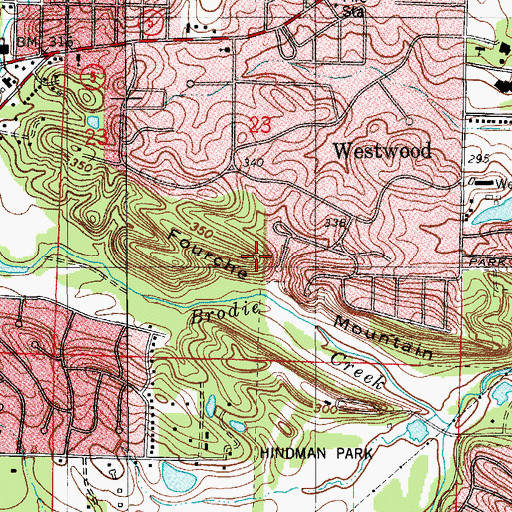 Topographic Map of Fourche Mountain, AR