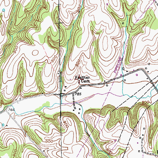 Topographic Map of Feather Cemetery, KY