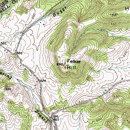 Topographic Map of Felker Hill, KY