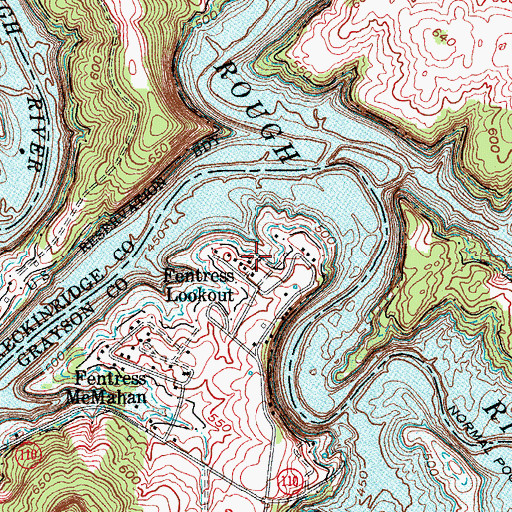 Topographic Map of Fentrees Lookout, KY