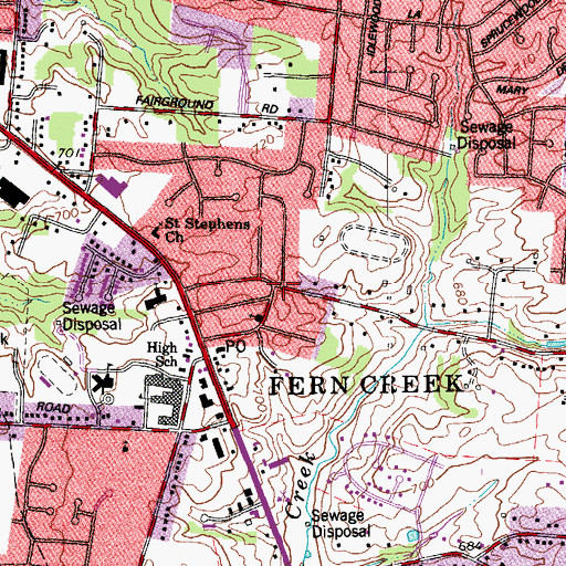 Topographic Map of Fern Creek, KY