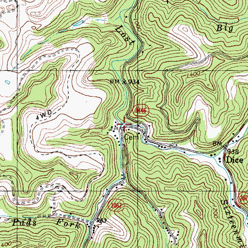 Topographic Map of Fifteenmile Creek, KY