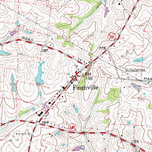 Topographic Map of Finchville, KY