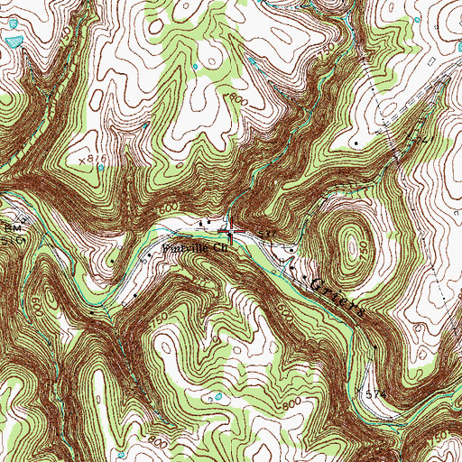 Topographic Map of Fintville Church, KY