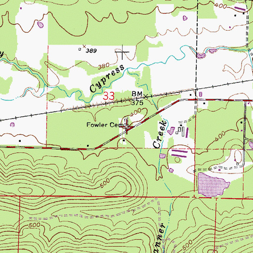 Topographic Map of Fowler Cemetery, AR