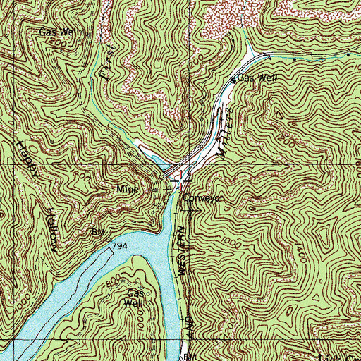 Topographic Map of First Fork Millers Creek, KY