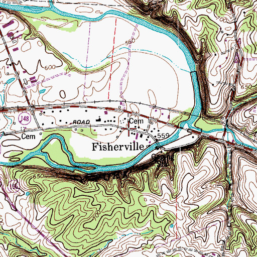 Topographic Map of Fisherville, KY
