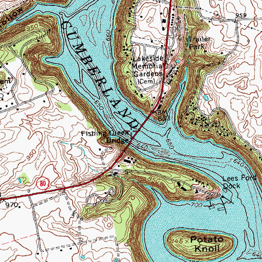 Topographic Map of Fishing Creek Bridge, KY