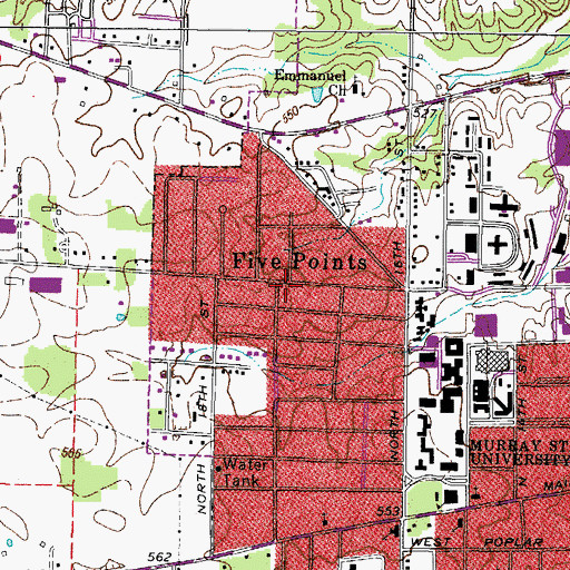 Topographic Map of Five Points, KY