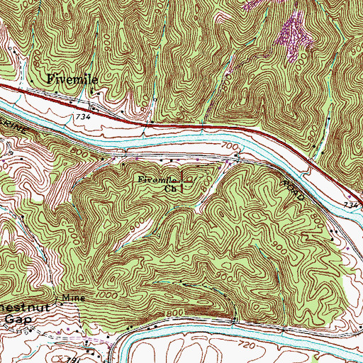Topographic Map of Fivemile Church, KY