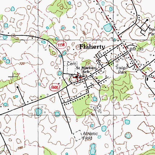 Topographic Map of Flaherty School, KY
