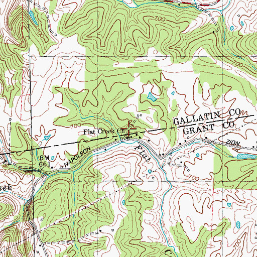 Topographic Map of Flat Creek Church, KY