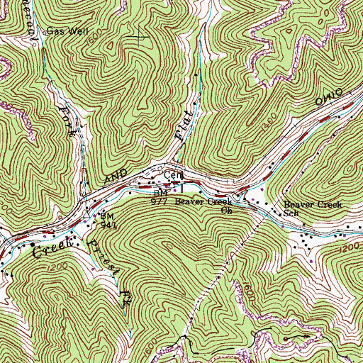Topographic Map of Flat Fork, KY
