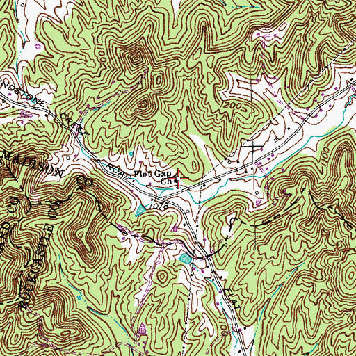Topographic Map of Flat Gap Baptist Church, KY