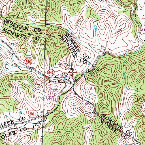 Topographic Map of Flat Rock Cemetery, KY
