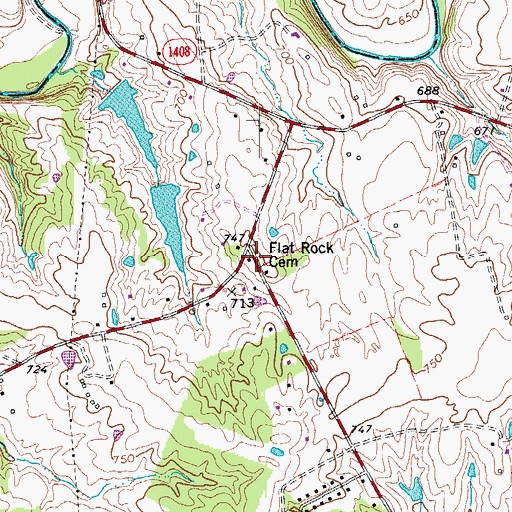 Topographic Map of Flat Rock Cemetery, KY