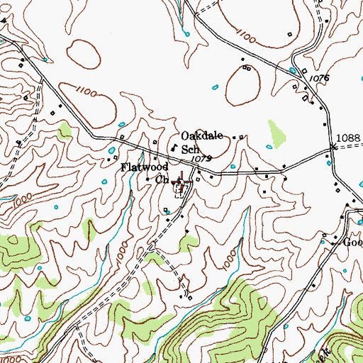 Topographic Map of Flatwood Church, KY