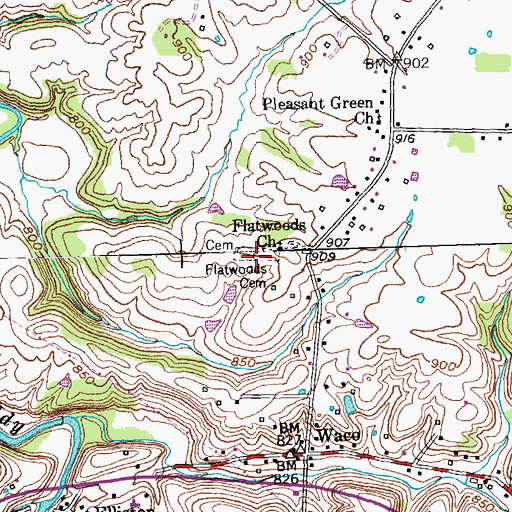 Topographic Map of Flatwoods Cemetery, KY