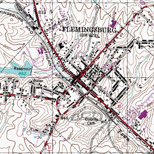 Topographic Map of Flemingsburg, KY