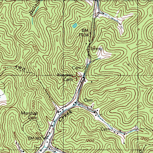 Topographic Map of Fletcher Cemetery, KY