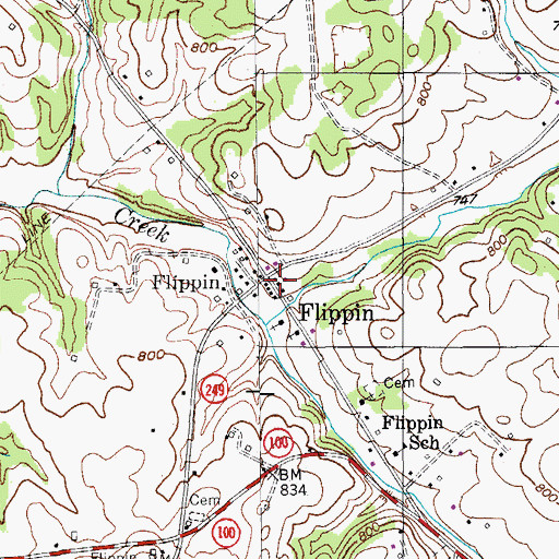 Topographic Map of Flippin, KY