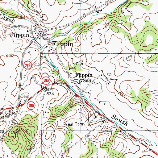 Topographic Map of Flippin School, KY