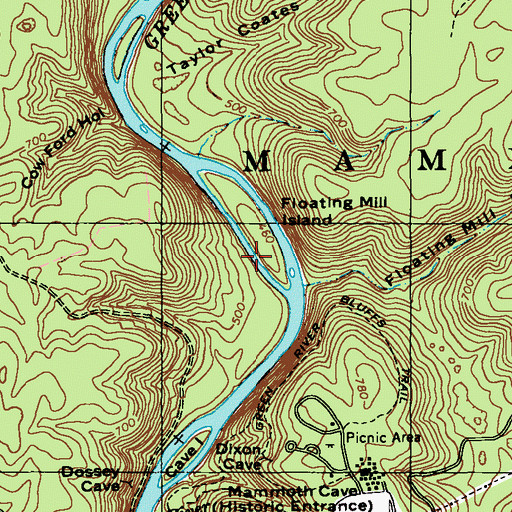 Topographic Map of Floating Mill Island, KY